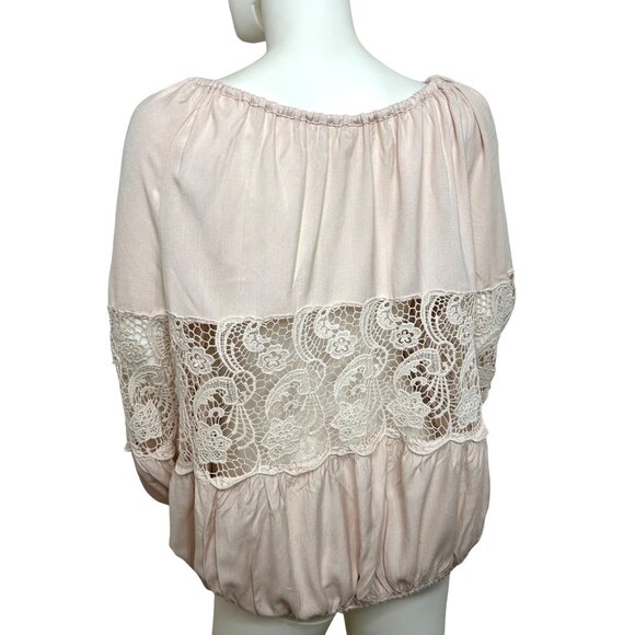 Free People. Blouse S/P Pink, Lace Tassels Balloon Long Sleeve Loose Fit Classic - Picture 3 of 16